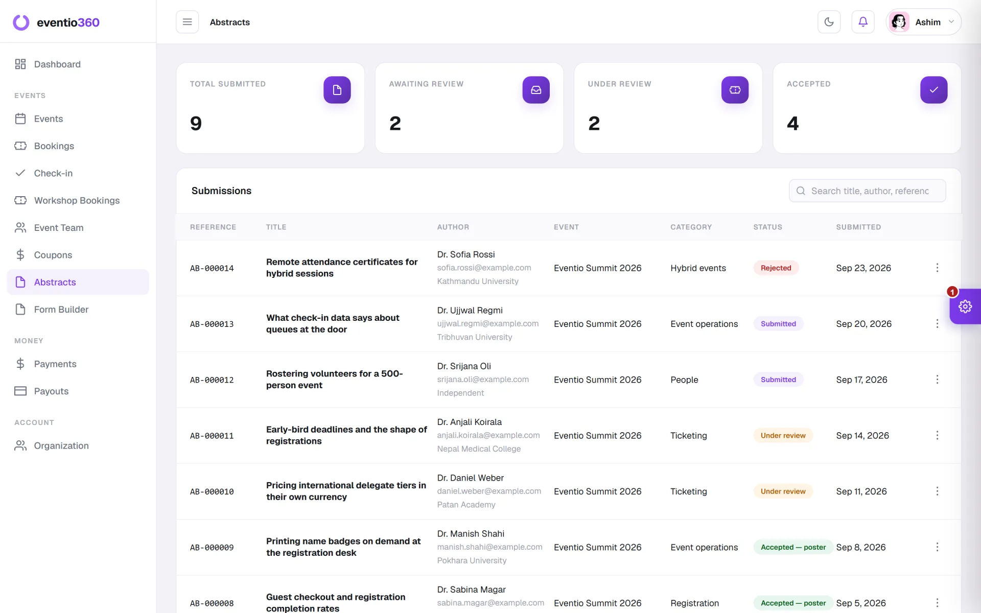 Call for Abstracts & Paper Submission Software — Eventio360