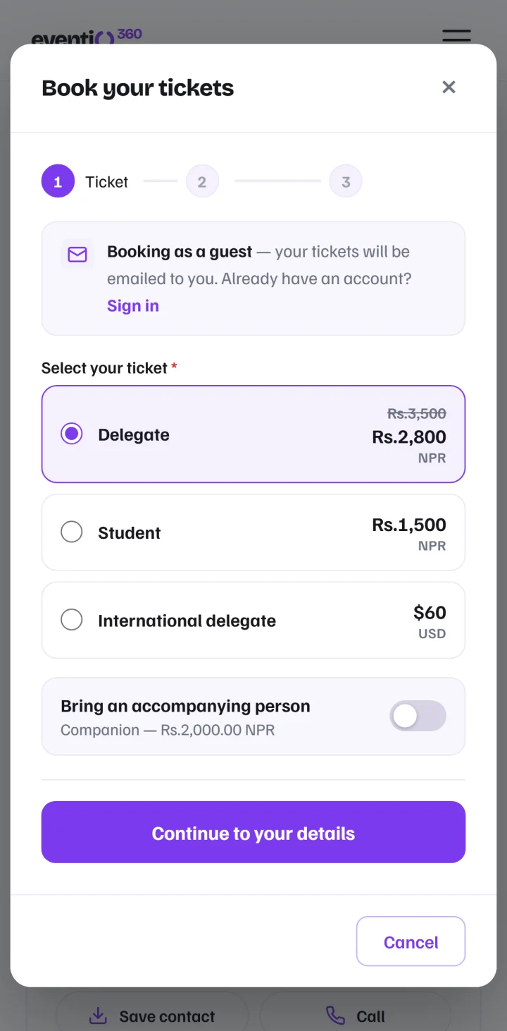 Registration in the Eventio360 app