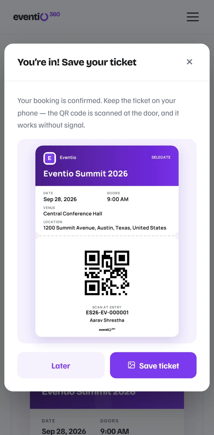 Save your ticket, after booking