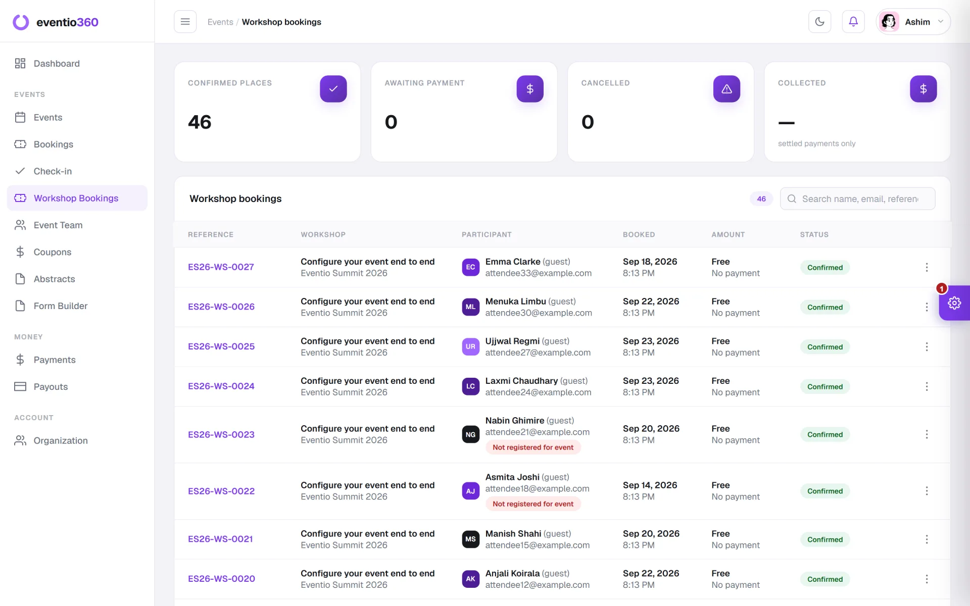 Workshop registration alongside your event — Eventio360